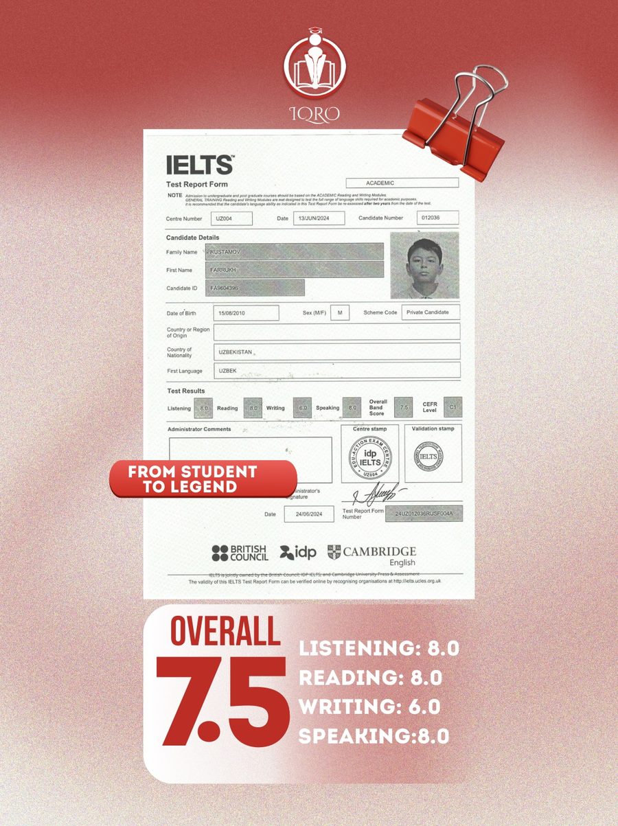 IELTS sertifikati 7.5 — Rustamov Farrukh